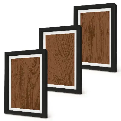 Bilderset mit Rahmen mit Holzmaserung und Baumrindenstruktur im minimalistischen Stil