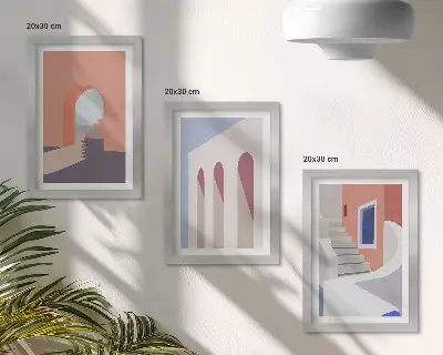 Bilderwand mit Illustrationen urbaner Architektur im minimalistischen Stil