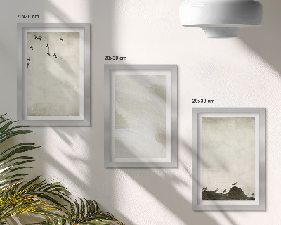 Bilderset mit rahmen Vögel, Steine ​​und Pinselstriche – minimalistische Dekorationen