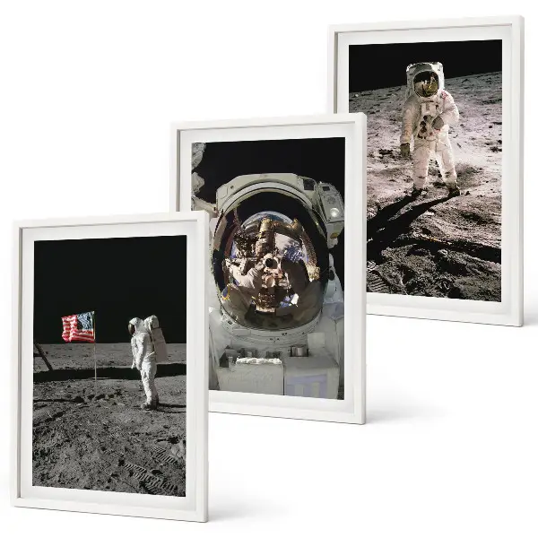 NASA Mondlandung Wandbilder Set mit drei Bildern inklusive Rahmen