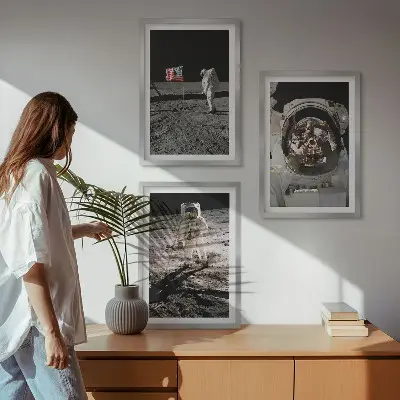 NASA Mondlandung Wandbilder Set mit drei Bildern inklusive Rahmen