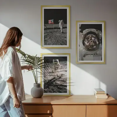 NASA Mondlandung Wandbilder Set mit drei Bildern inklusive Rahmen