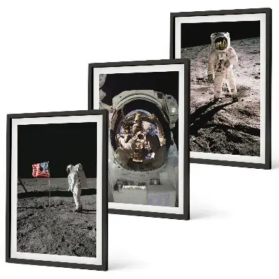 NASA Mondlandung Wandbilder Set mit drei Bildern inklusive Rahmen