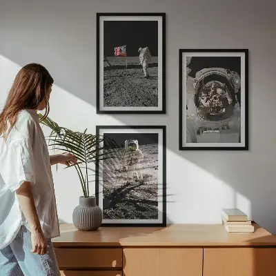 NASA Mondlandung Wandbilder Set mit drei Bildern inklusive Rahmen