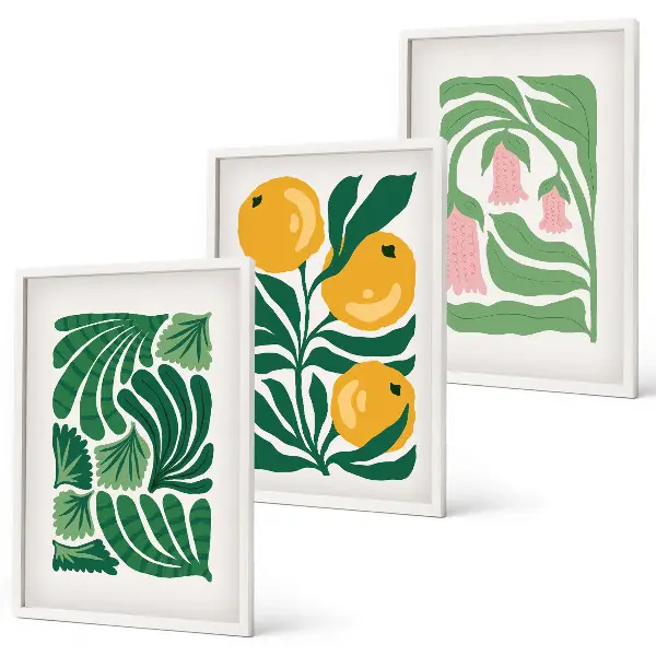 Gerahmtes Bilderset mit minimalistischen Pflanzenmustern