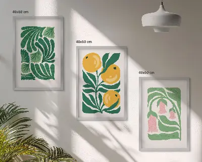 Gerahmtes Bilderset mit minimalistischen Pflanzenmustern