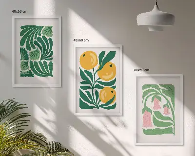 Gerahmtes Bilderset mit minimalistischen Pflanzenmustern