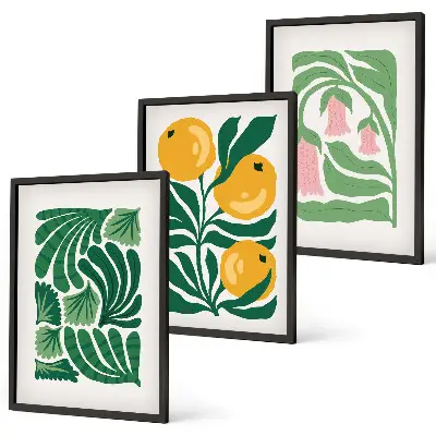 Gerahmtes Bilderset mit minimalistischen Pflanzenmustern