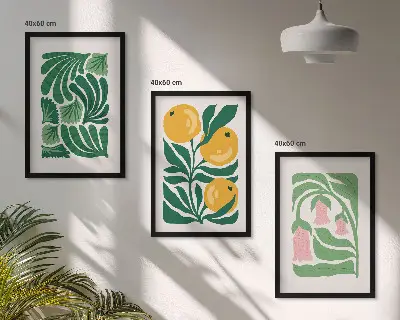 Gerahmtes Bilderset mit minimalistischen Pflanzenmustern