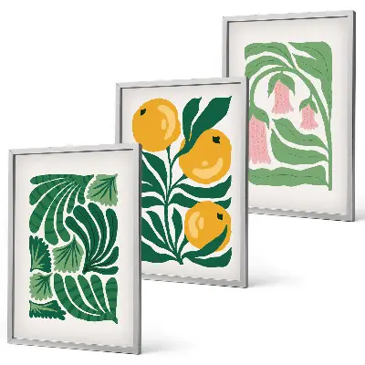Gerahmtes Bilderset mit minimalistischen Pflanzenmustern