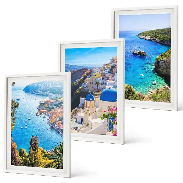 Griechische Ansichten von Santorin Oia 3er-Set Wandbilder inklusive Rahmen
