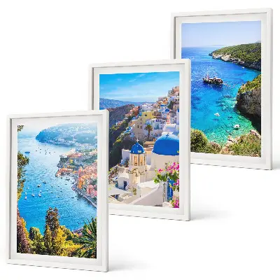 Griechische Ansichten von Santorin Oia 3er-Set Wandbilder inklusive Rahmen