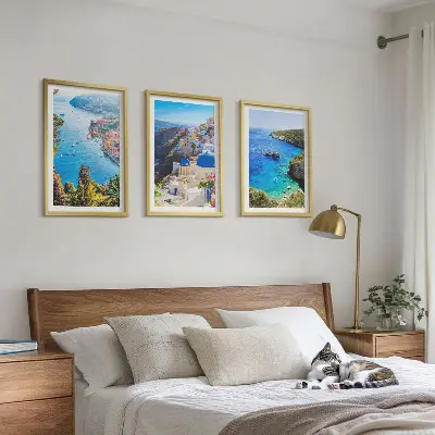 Griechische Ansichten von Santorin Oia 3er-Set Wandbilder inklusive Rahmen