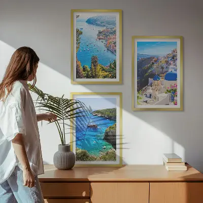 Griechische Ansichten von Santorin Oia 3er-Set Wandbilder inklusive Rahmen