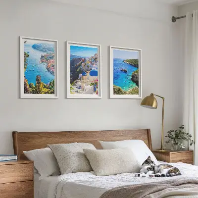 Griechische Ansichten von Santorin Oia 3er-Set Wandbilder inklusive Rahmen