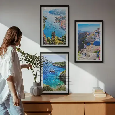 Griechische Ansichten von Santorin Oia 3er-Set Wandbilder inklusive Rahmen