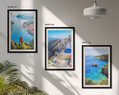 Griechische Ansichten von Santorin Oia 3er-Set Wandbilder inklusive Rahmen