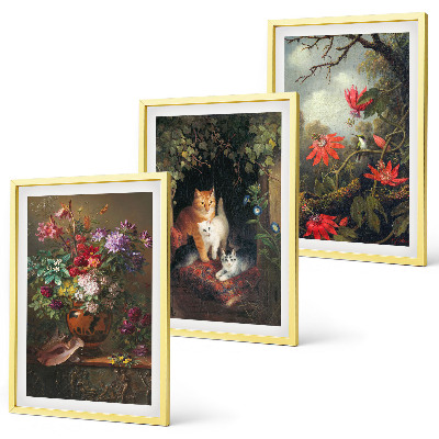 Gerahmtes bilderset Vintage-Blumen, Katzen, Natur