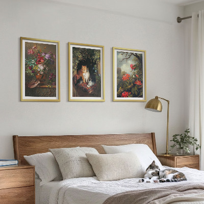 Gerahmtes bilderset Vintage-Blumen, Katzen, Natur