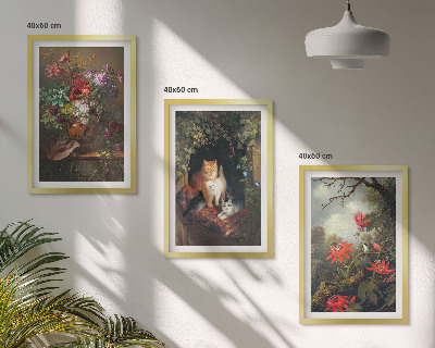 Gerahmtes bilderset Vintage-Blumen, Katzen, Natur