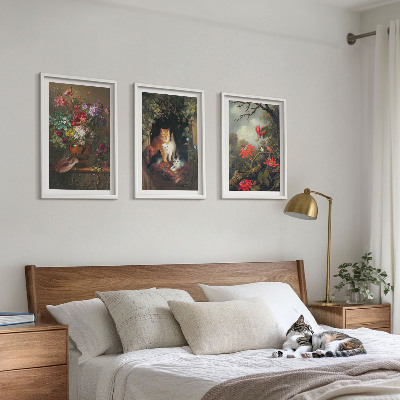 Gerahmtes bilderset Vintage-Blumen, Katzen, Natur