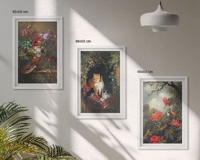 Gerahmtes bilderset Vintage-Blumen, Katzen, Natur