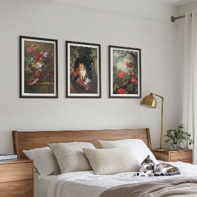 Gerahmtes bilderset Vintage-Blumen, Katzen, Natur