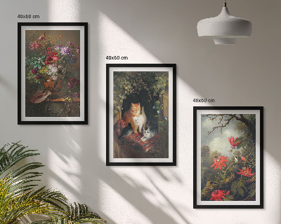 Gerahmtes bilderset Vintage-Blumen, Katzen, Natur