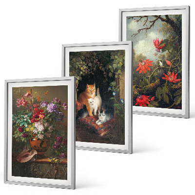Gerahmtes bilderset Vintage-Blumen, Katzen, Natur