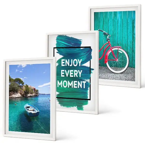 Gerahmtes Bilderset Inspiration für Fahrrad mit Seeboot