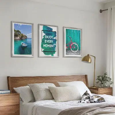Gerahmtes Bilderset Inspiration für Fahrrad mit Seeboot