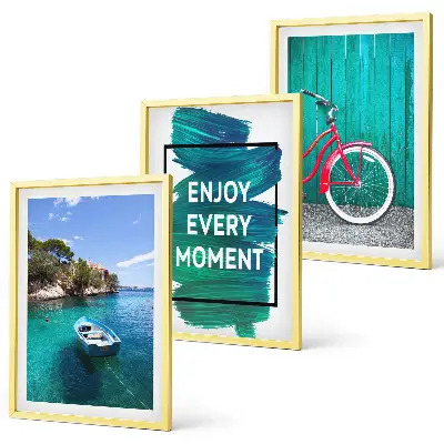 Gerahmtes Bilderset Inspiration für Fahrrad mit Seeboot