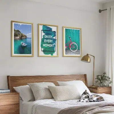 Gerahmtes Bilderset Inspiration für Fahrrad mit Seeboot