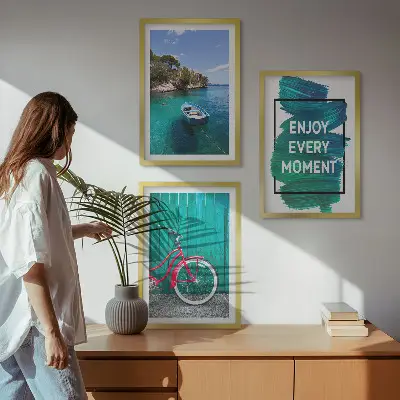 Gerahmtes Bilderset Inspiration für Fahrrad mit Seeboot