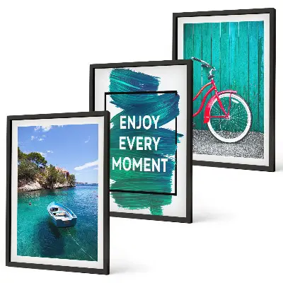 Gerahmtes Bilderset Inspiration für Fahrrad mit Seeboot