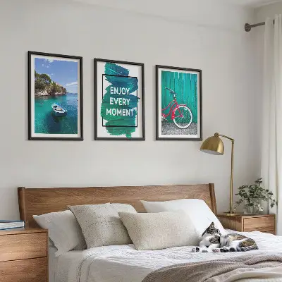 Gerahmtes Bilderset Inspiration für Fahrrad mit Seeboot