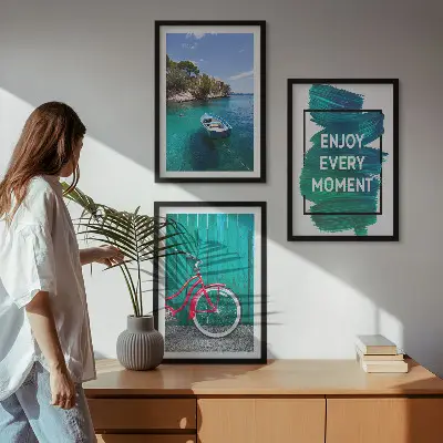 Gerahmtes Bilderset Inspiration für Fahrrad mit Seeboot