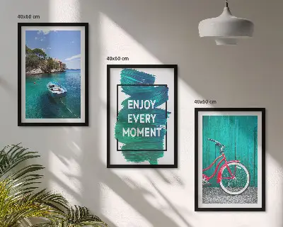 Gerahmtes Bilderset Inspiration für Fahrrad mit Seeboot