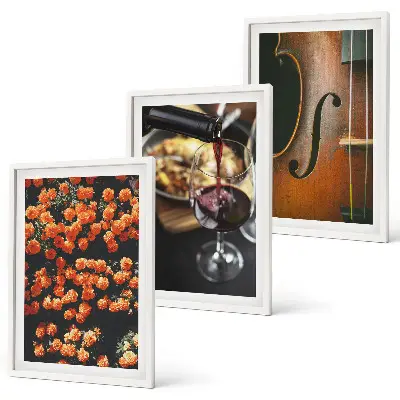3er-Set Wandbilder mit Rahmen Motiv Vintage Blumen Wein und Geige