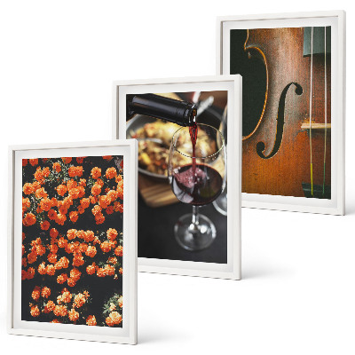 Bilder-3er-set mit rahmen Vintage Blumen Wein Geige