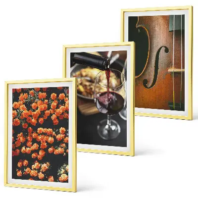 3er-Set Wandbilder mit Rahmen Motiv Vintage Blumen Wein und Geige