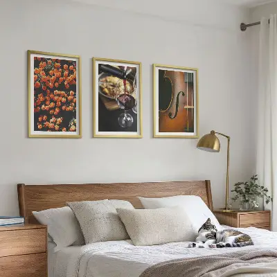 3er-Set Wandbilder mit Rahmen Motiv Vintage Blumen Wein und Geige