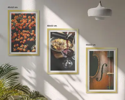 3er-Set Wandbilder mit Rahmen Motiv Vintage Blumen Wein und Geige