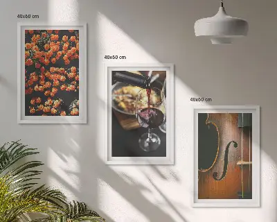 3er-Set Wandbilder mit Rahmen Motiv Vintage Blumen Wein und Geige