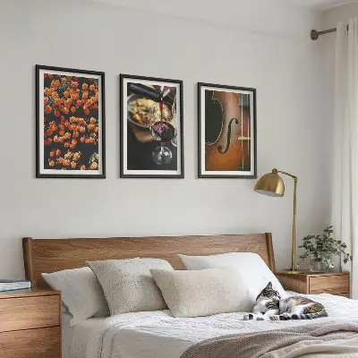 3er-Set Wandbilder mit Rahmen Motiv Vintage Blumen Wein und Geige