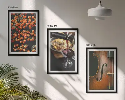 3er-Set Wandbilder mit Rahmen Motiv Vintage Blumen Wein und Geige