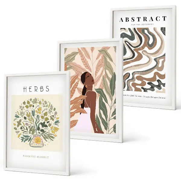 Boho Pastell Minimalisten Poster 3er Set mit Rahmen