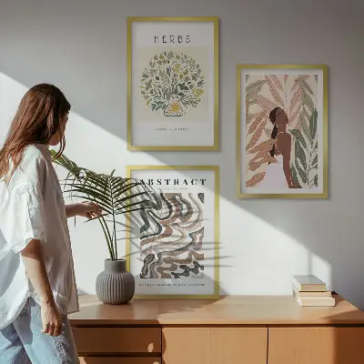 Boho Pastell Minimalisten Poster 3er Set mit Rahmen