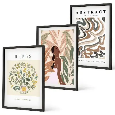Boho Pastell Minimalisten Poster 3er Set mit Rahmen