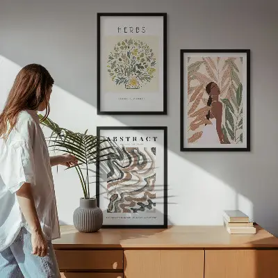 Boho Pastell Minimalisten Poster 3er Set mit Rahmen